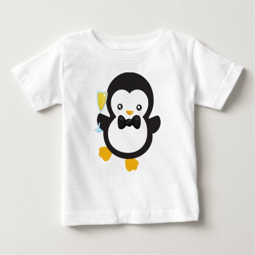 Cute Penguin Penguin With Champagne Party Baby T_Shirt