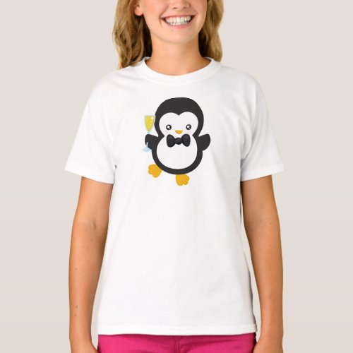 Cute Penguin Penguin With Champagne Party T_Shirt