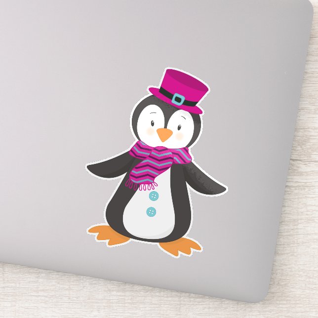 Cute Penguin, Penguin With Hat, Penguin With Scarf Sticker (Detail)