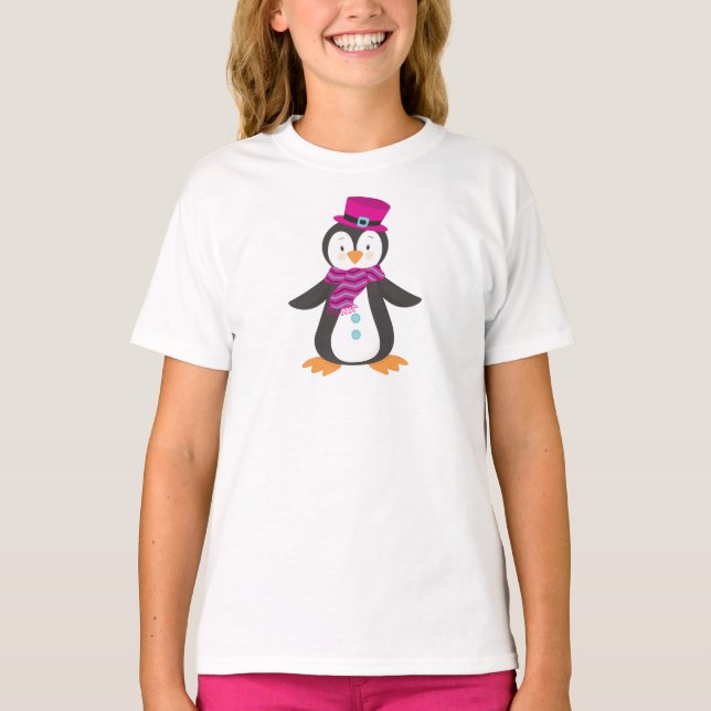 Cute Penguin, Penguin With Hat, Penguin With Scarf T-Shirt (Front)