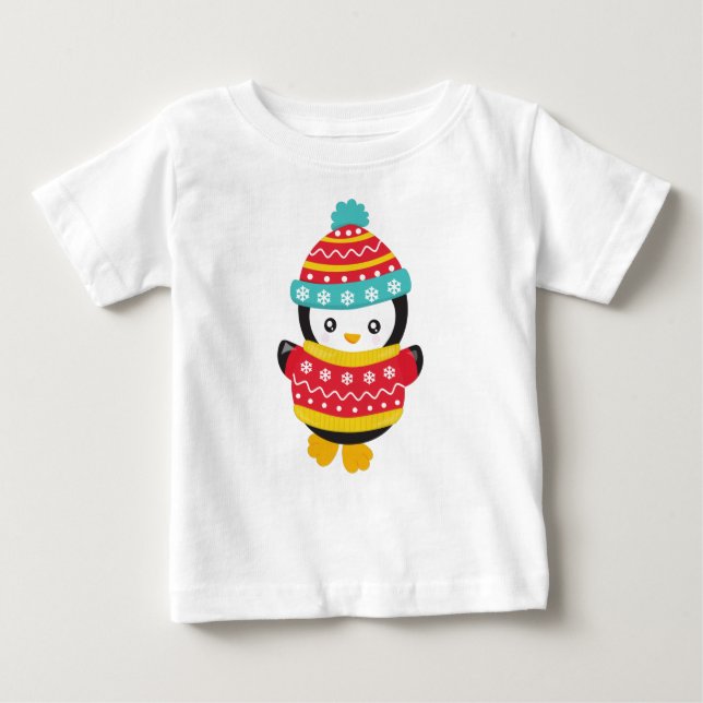 Cute Penguin, Penguin With Sweater, Hat Baby T-Shirt (Front)