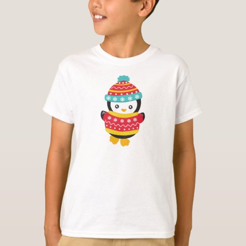 Cute Penguin Penguin With Sweater Hat T_Shirt