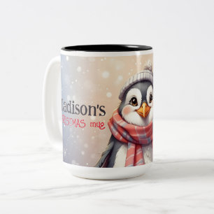 cute penguin personalised christmas  Two-Tone coffee mug