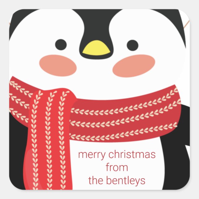 Cute Penguin Personalized Christmas Gift Stickers (Front)