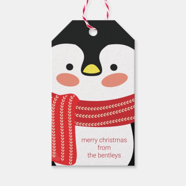 Cute Penguin Personalized Christmas Gift Tags (Front)
