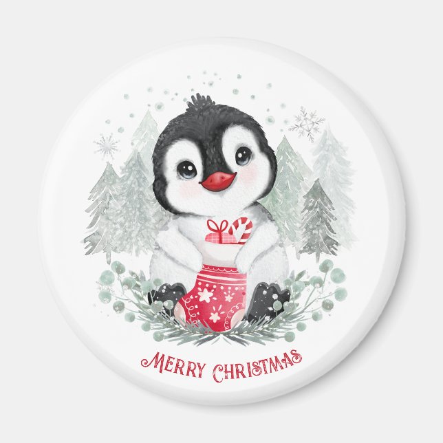 Cute Penguin Personalized Christmas Magnets (Front)