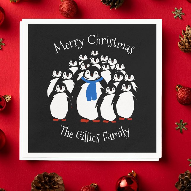 Cute Penguin Personalized Christmas Napkins (Creator Uploaded)