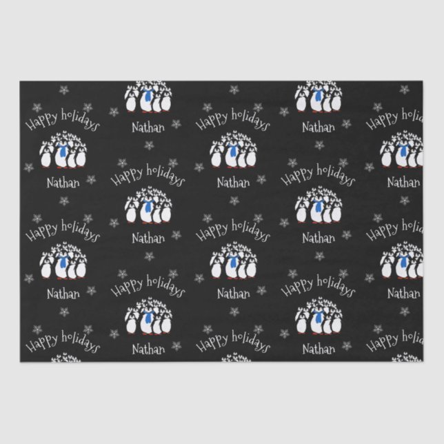 Cute Penguin Personalized Christmas Tissue Paper (Front)