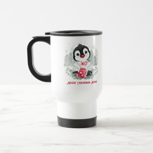 Cute Penguin Personalized Christmas Travel Mug