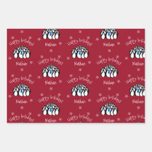 Cute Penguin Personalized Christmas Wrapping Paper Sheets