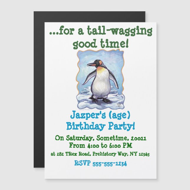 Cute Penguin Personalized Party Magnetic Invitation (Front/Back)