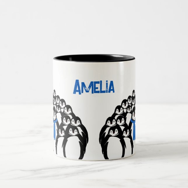 Cute Penguin Personalized Two-Tone Coffee Mug (Center)