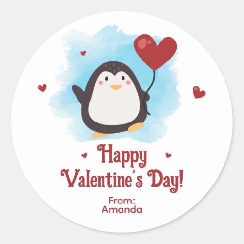 Cute Penguin Personalized Valentines Day Classic Round Sticker