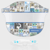Cute Penguin Photo Collage Pattern with First Name Face Shield (Front w/Glasses)