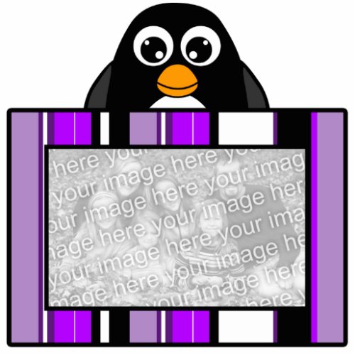 Cute Penguin Photo Sculpture Purple Stripes Frame