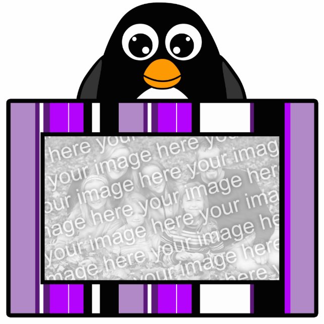 Cute Penguin Photo Sculpture Purple Stripes Frame (Front)