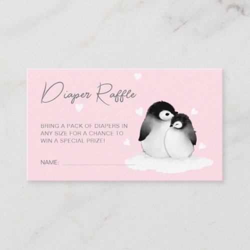 Cute Penguin Pink Baby Shower Diaper Raffle Enclosure Card