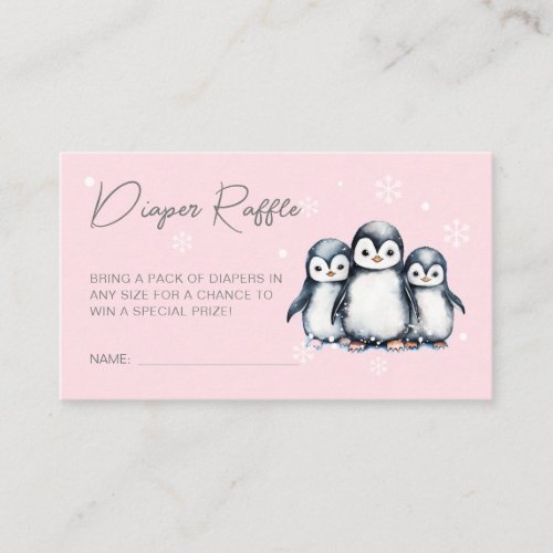 Cute Penguin Pink Baby Shower Diaper Raffle Enclosure Card