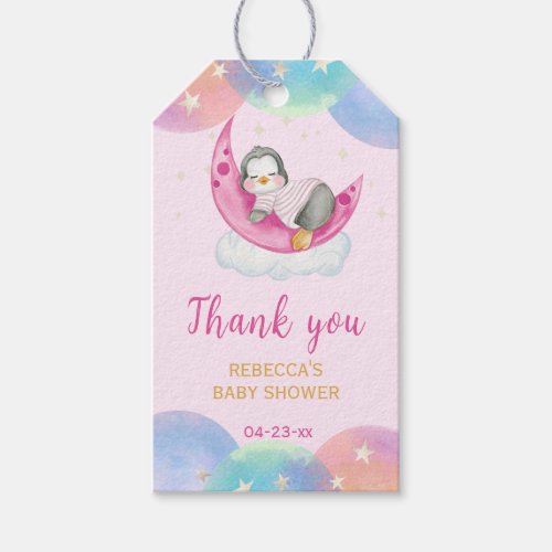 Cute Penguin Pink Baby Shower Thank You Gift Tags