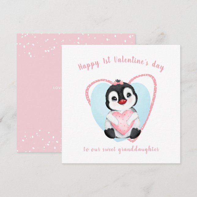 Cute Penguin Pink Girl Valentine's day Card (Front/Back)