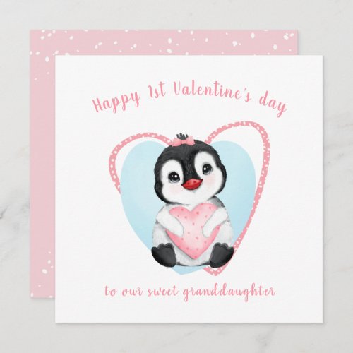 Cute Penguin Pink Girl Valentines day Card