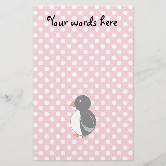 Cute penguin pink polka dots stationery (Front)