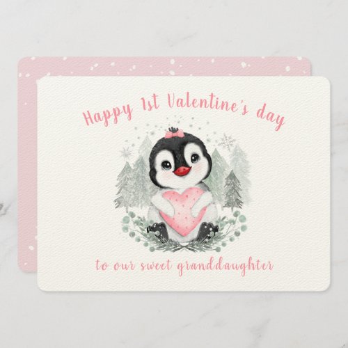 Cute Penguin Pink Vintage Valentines day Card
