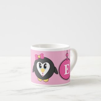 Cute penguin pink yellow with stars child's espresso cup