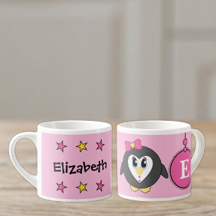 Cute penguin pink yellow with stars kid's espresso cup