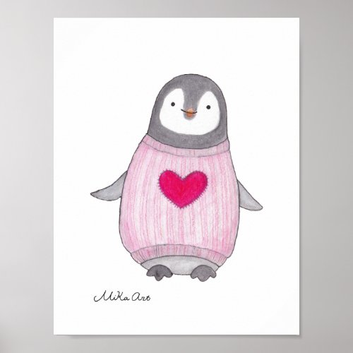 Cute Penguin Poster Penguin Painting Nursery Art