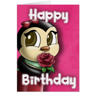 Cute Penguin Rose Birthday Cards