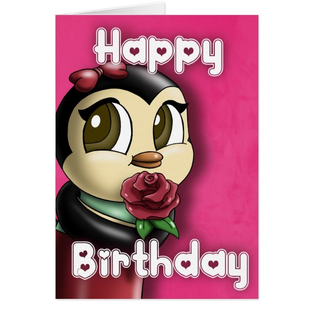 Cute Penguin Rose Birthday Cards (Front)