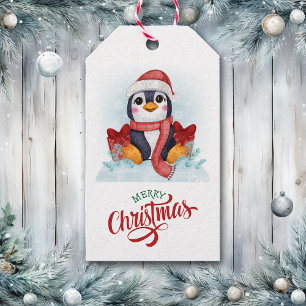 Cute Penguin Santa Hat Christmas Gift Tags