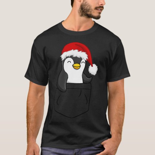 Cute Penguin Santa Hat Pocket Animals T_Shirt