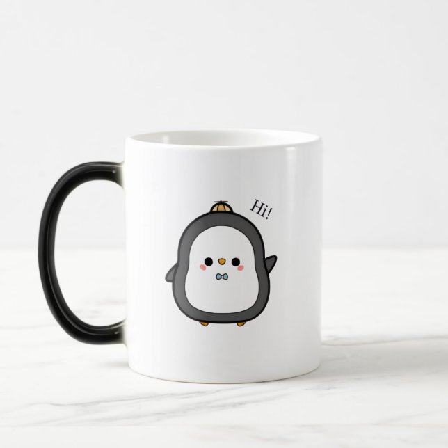 Cute Penguin Saying Hi! Coffee Mug (Left)