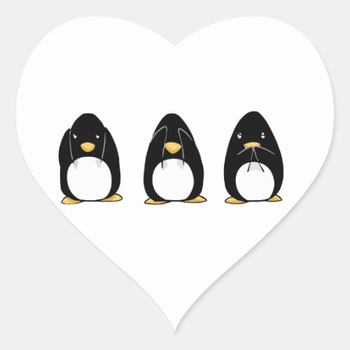 Cute Penguin See Speak Hear No Evil Heart Sticker