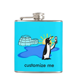 Cute Penguin Selfie Humor Cool Blue Custom Hip Flask