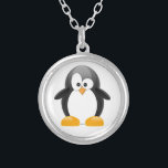 Cute Penguin Silver Plated Necklace<br><div class="desc">Customizable pendant.</div>