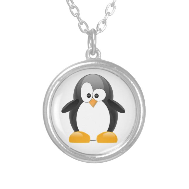 Cute Penguin Silver Plated Necklace (Front)