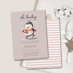 Cute Penguin Skates Cold Outside Girl Baby Shower Invitation