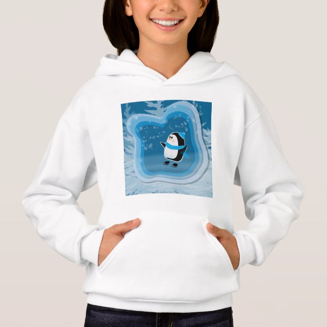Cute Penguin skating in winter scenery  Hoodie (Front)