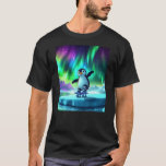 Cute Penguin Skating Under Aurora Sky T-Shirt