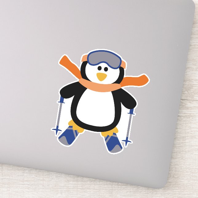 Cute Penguin Ski Christmas Contour Sticker (Detail)