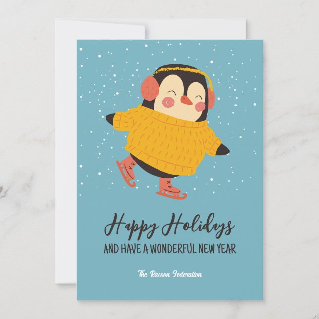 Cute Penguin Snow Holiday Christmas Happy New Year (Front)