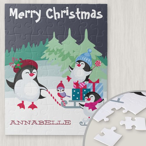 Cute Penguin Snow Scene _ Merry Christmas Kids Jigsaw Puzzle