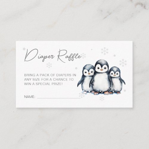 Cute Penguin Snowflakes Baby Shower Diaper Raffle Enclosure Card