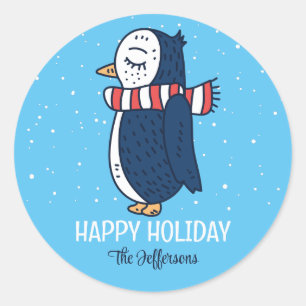Cute Penguin Snowy Winter Holiday Christmas Animal Classic Round Sticker