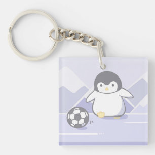 Cute Penguin Soccer Keychain   Kawaii Pastel Acryl