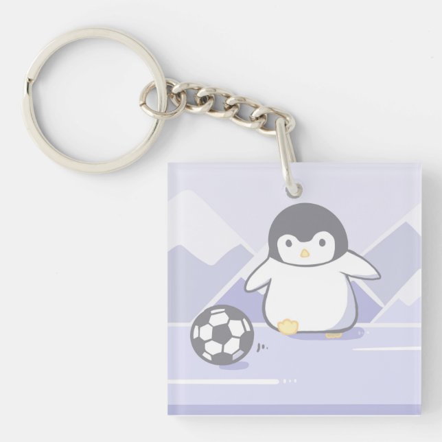 Cute Penguin Soccer Keychain | Kawaii Pastel Acryl (Front)