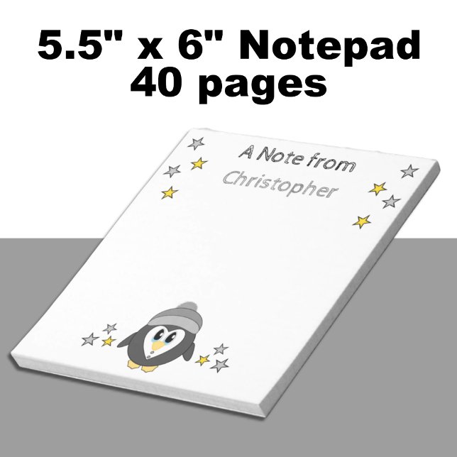 Cute penguin stars and name grey kids notepad (Creator Uploaded)